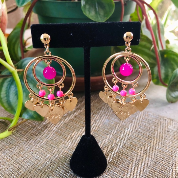LILLY PULITZER EARRINGS NWT 🩷 Paradise Pink LOVE HEART CHARM Dangling POST - Picture 9 of 11